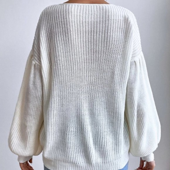 Boho Crochet Floral Detail Knit Sweater top cream - Picture 3 of 6